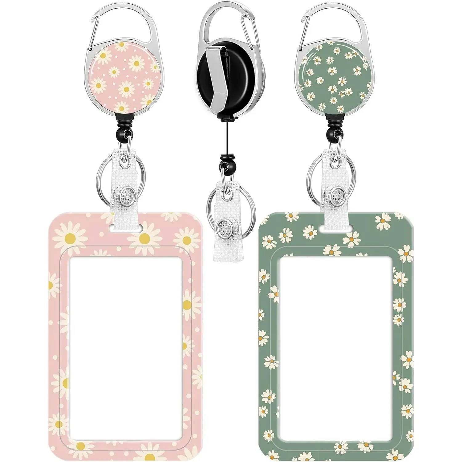 2 Pack Badge Holder and Heavy Duty Retractable Reel, ID Badge Holders with Retractable Clip for Nurse Teacher Student Office Women Men