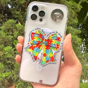 Autism Awareness Puzzle Bow Magsafe Phone Grip - Magnetic Pop Socket & Kickstand - Support Gift Accessory