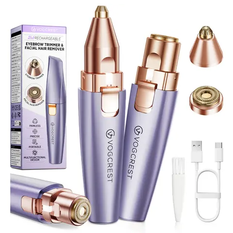 New Rechargeable Cordless Plastic Electric Eyebrow Shaver & Body Hair Remover for Adults - 2-Head Swap Fast Face Shaver, Circular Motion Trimming, Smoothing Tool, Cleaning Brush, Rechargeable Battery Included (All-Home Use)