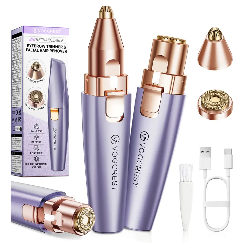 New Rechargeable Cordless Plastic Electric Eyebrow Shaver & Body Hair Remover for Adults - 2-Head Swap Fast Face Shaver, Circular Motion Trimming, Smoothing Tool, Cleaning Brush, Rechargeable Battery Included (All-Home Use)