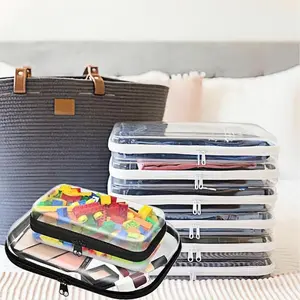 Clear Storage Box Set, Large Capacity Zipper Storage Box, Portable Storage Organizer for Skin Care, Clothes, Books,Sundry Organizer.