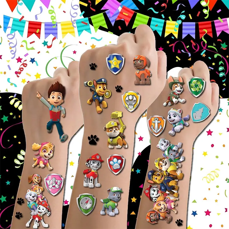 6pcs Puppy Rescue Team Temporary Tattoos, Fun Party Favors for Toddlers, Safe & Easy Application, Perfect for Kids' Parties