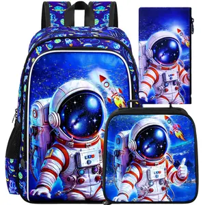 3PCS Astronaut Bookbag for Boys, Water Resistant Kids Backpack Set with Lunch Box, Cool School Bag for Elementary Preschool Toddler - Thumbs-Up Astronaut