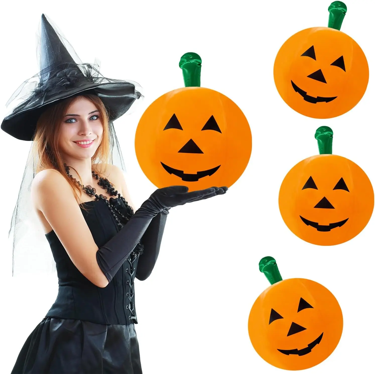 The Dreidel Company 3-Count Halloween Pumpkin Inflatable Beach Ball Decorations, 16" Tall, Halloween Pumpkin Toy (3-Pack)spooky season decor, spooky yard decor, halloween yard decor, halloween gift for him and her, 2026 gift