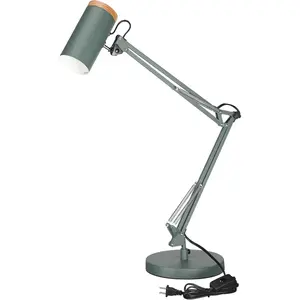 TORCHSTAR Adjustable Tall Swing Arm Desk Lamp with Wooden Accent, E26 Base Metal Task Lamp, Green