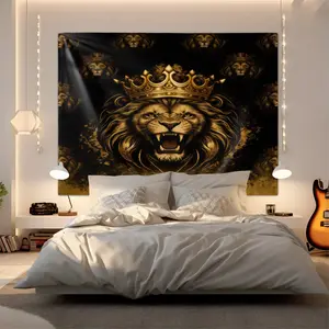 Home Decoration Crown Lion Pattern Tapestry, Fashionable Room Flags, Unique Wall Art in Living Room and Bedroom, Suitable as Birthday and Daily Holiday Gifts