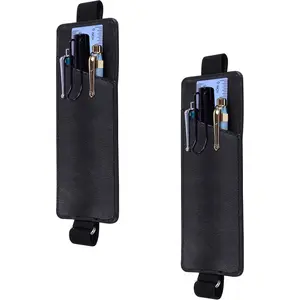 Adjustable Elastic Band Pen Holder, 2 Packs PU Leather Pencil Holder, Pen Sleeve Pouch, Fits for 8" to 11.5" Hardcover Journals, Notebooks, Planners, iPad