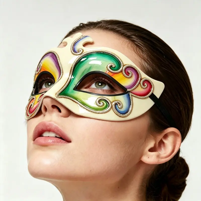 Vibrant Rainbow Venetian Plastic Masquerade Mask, Carnival Half Face Mask with Adjustable Strap for Halloween, Mardi Gras, Costume Party & Evening Events