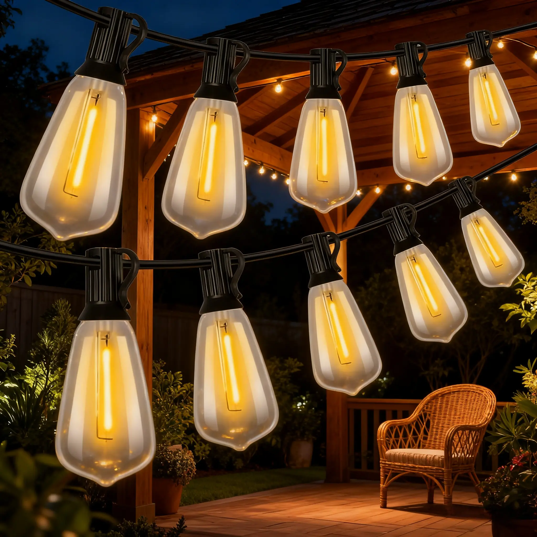 ST38 LED String Lights 100Ft 52 Vintage Bulbs Led Outdoor Waterproof IP44 for Party Patio Christmas Decor Led Lighted