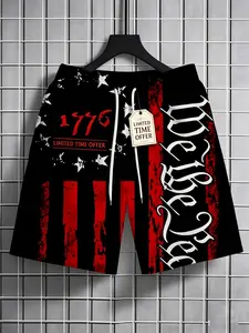 Men's Patriotic Summer Beach Shorts, Breathable Quick-Dry, Loose-Fitting Casual Swim Trunks, All over Print Design, Swimming Shorts, Swimwear Shorts, Swim Bottoms