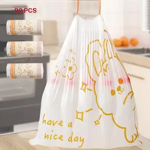 90 Pcs Cute Rabbit Kitchen Trash Bags, Drawstring No-Tear Thick Design, Handle Anti-Puncture, Special for Large Bin Waste