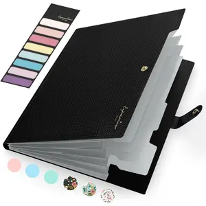 Expanding File Folder, Letter Size Accordion File Organizer, 5 Pocket Folders for Documents, Portable Filling Product for School and Office Supplies, Black