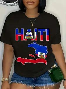100% Cotton Unisex Happy Haitian Flag Day Cool Haiti Flag Map Haitian Pride T-Shirt