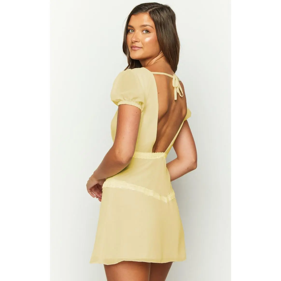 light yellow backless dress Pastel Yellow Satin Prom Dress