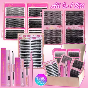 DIY Eyelash Extensions include 3 Big Lash Books Natural Wispy Lash Clusters Individual Cluster Lash Set Wispy False Eyelashes with Bond Seal Remover Applicator, DIY Lash Extension Kit for Everyday Eye Make Up and Gift for Friend Family