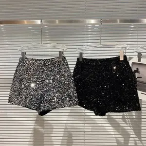 2025 New Women’s Full Sequined Shiny Heavy-Duty Zipper Hot Pants/Shorts for Nightclubs & Socialites