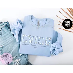 CVICU Nurse T-Shirt / Sweatshirt / Hoodie, Blue Toile Cardiac ICU Nurse Shirt, Critical Care Nurse , Heart Nurse Gift, CVICU Apparel Cotton Crewneck