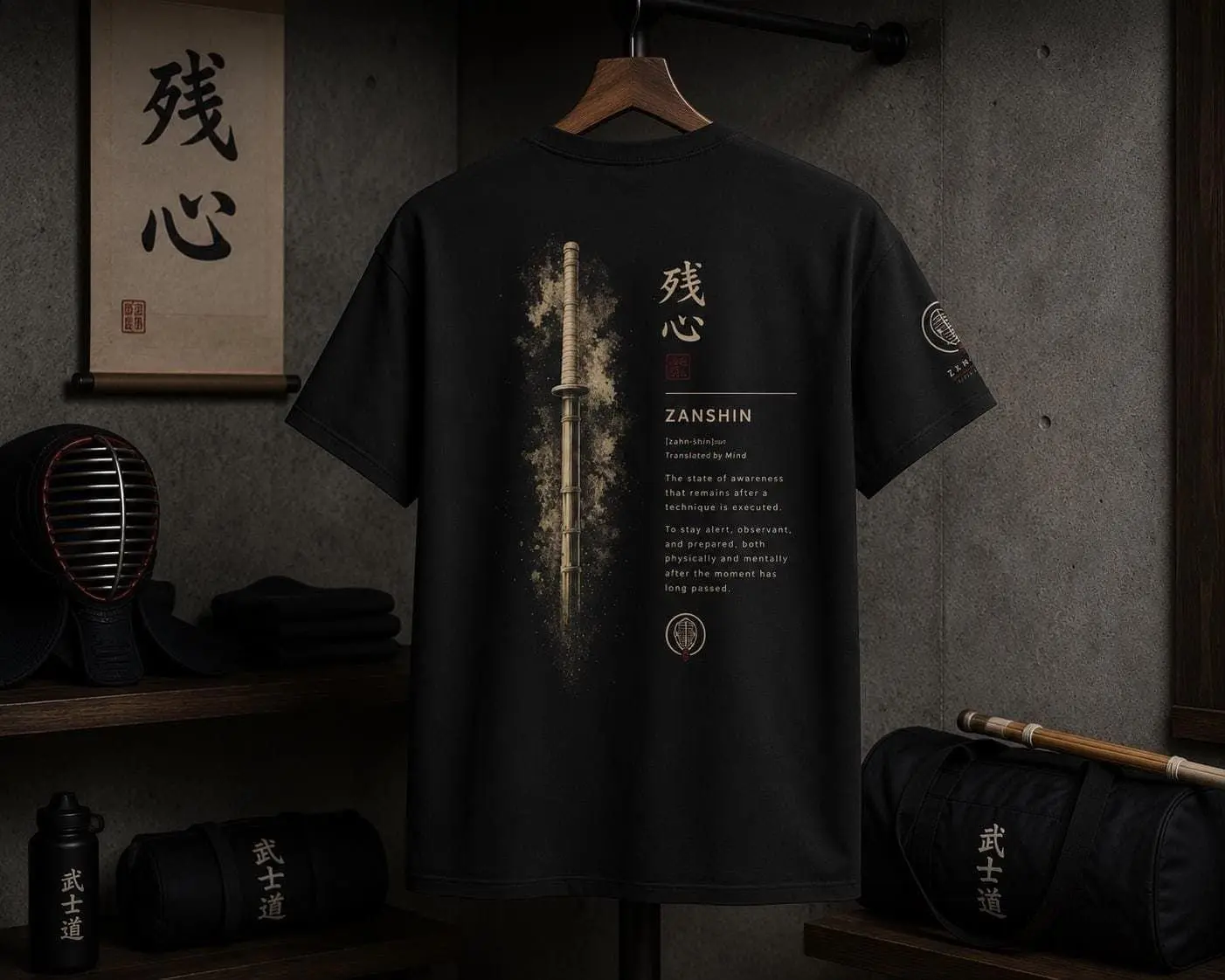 Kendo Zanshin Graphic T-Shirt, Japanese Martial Arts Tee, Traditional Warrior Style Shirt