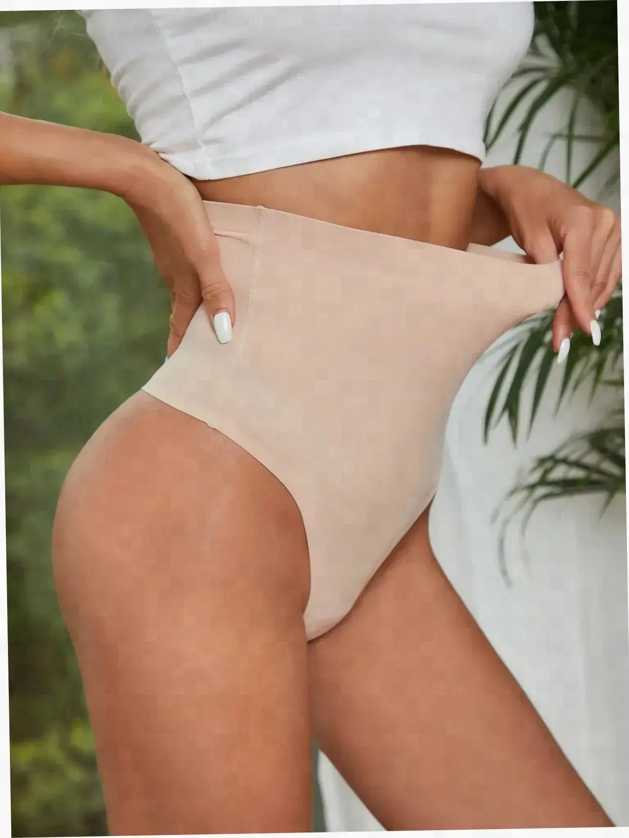 High Waist Shapewear Thong Stretchy Semi-Sheer Knit Everyday Smoothing Comfort