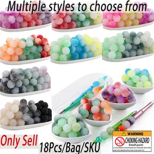 18pcs， Acrylic, fashionable color blocked sugar sand beads, 3 color combinations, beads and bead combinations, suitable for DIY handmade jewelry making, ballpoint pens, keychain pendants, etc. Beads are used for jewelry making, DIY Galaxy Beads