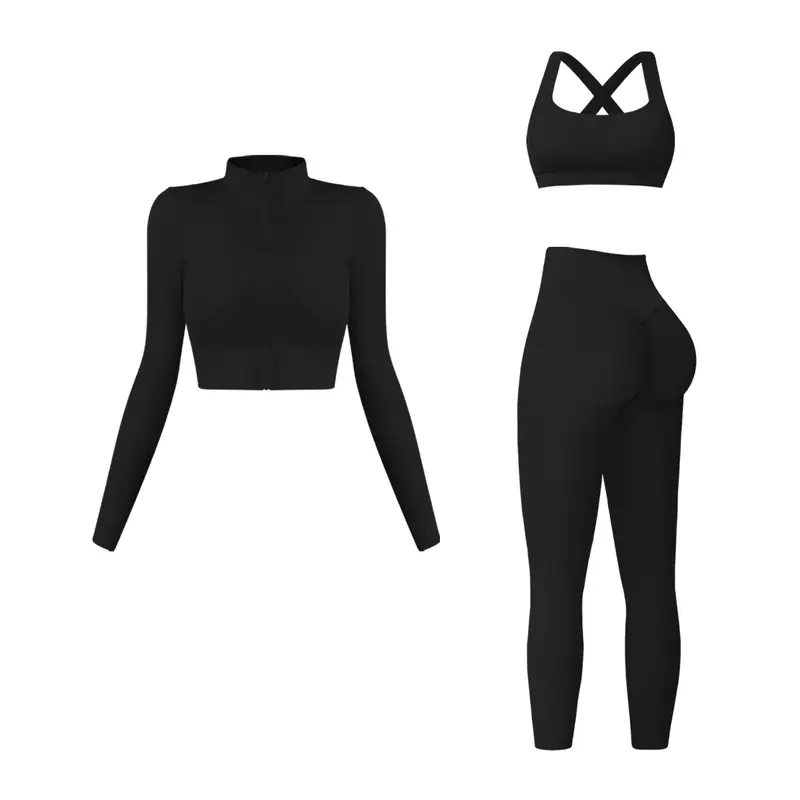 MFVIM Women's 3 Piece Workout Sets for Yoga & Gym Solid Criss