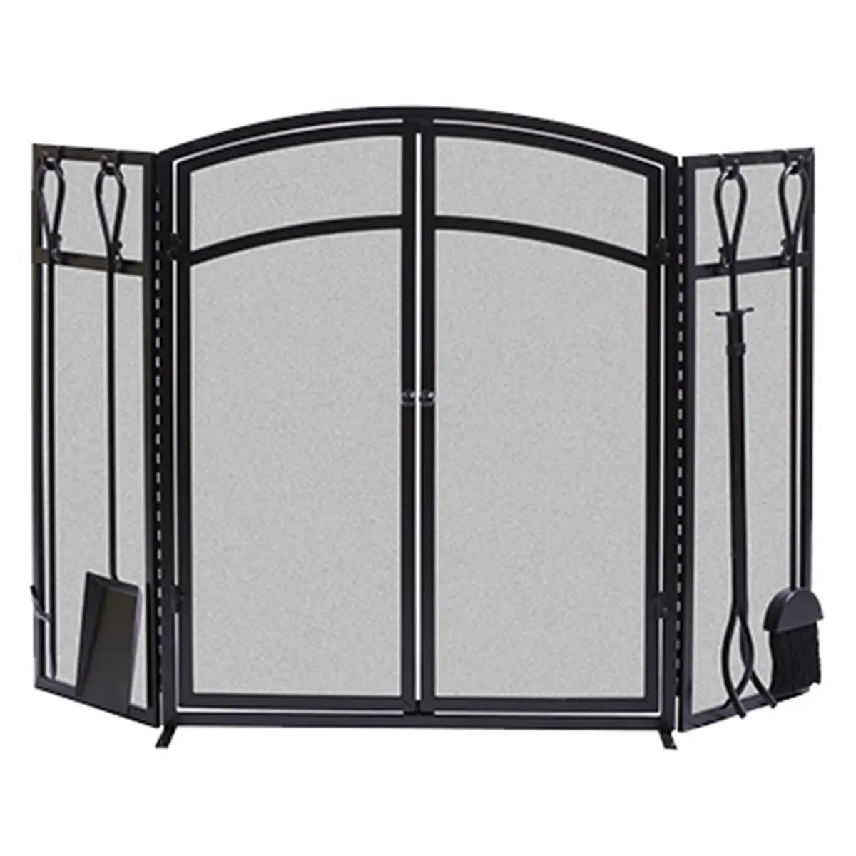 212 MAIN 3-Panel Arched Frame Fireplace Screen - 32x50 in Electrostatic Powder Coat Black, with Screen Door Mesh, Doors, Includes Fireplace Poker, Home Festive Decoration