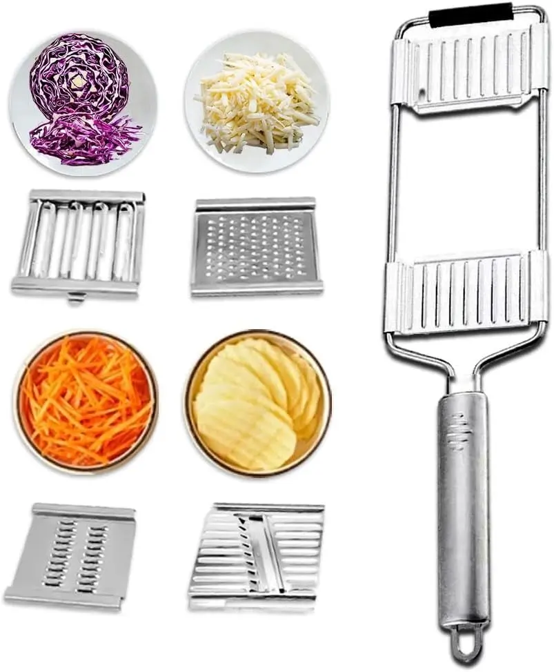 Stainless Steel Vegetable Slicer, 4 in 1 Multi-Purpose Vegetable Slicer with 4 Adjustable Blades for Various Vegetables, Durable Kitchen Tool for Easy Slicing & Chopping, An Excellent Gift Choice for Christmas and New Year
