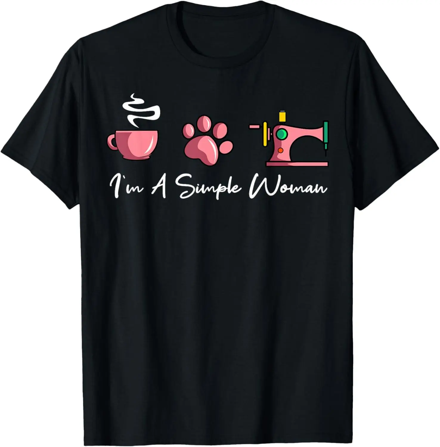 Women's 100% Cotton 180g Short-Sleeve Round Neck T-Shirt - Regular Fit, Breathable Soft Fabric, "I'm A Simple Sewing Machine" Graphic, Casual Streetwear Top, All Seasons, Hand/Machine Washable, Do Not Bleach, Short Sleeves
