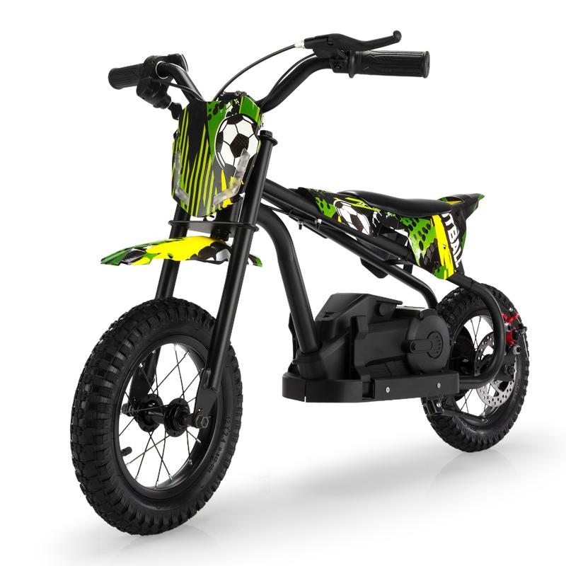 24V Kids Electric Dirt Bike, Battery Powered Ride-On Motorcycle w/ LED Lights, Adjustable Speed, Rear Disc Brake, Power Display, Rubber Tire, Max Speed 13 MPH,Christmas presents Green