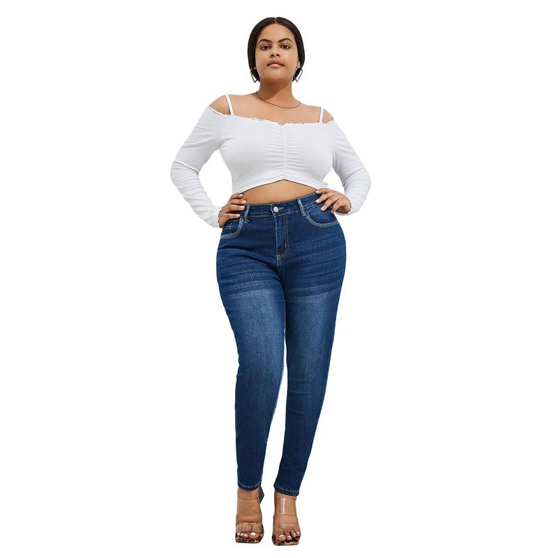 Women's Plus Size Stretchy Skinny Jeans, Ripped Distressed Denim, Basic Style Ankle-Length Denim Pants
