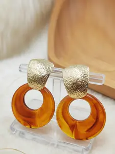 Vintage Amber Resin Hoop Earrings, Geometric Metal Feel, Boho Style, Drop Earrings, All Seasons, Wholesale Cross-Border Jewelry