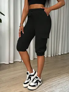 Women's High Waist Loose Pants, Bottom, Casual Fashion Comfort, Soft Polyester Adjustable Drawstring Elastic Waist, Multi-Pocket, All Seasons Wear