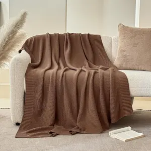 Throw Blanket, Solid Color  Knitted Blanket Super Soft Comfortable Breathable Decorative  for Couch Sofa Bed,   Use(Coffee,50x60)
