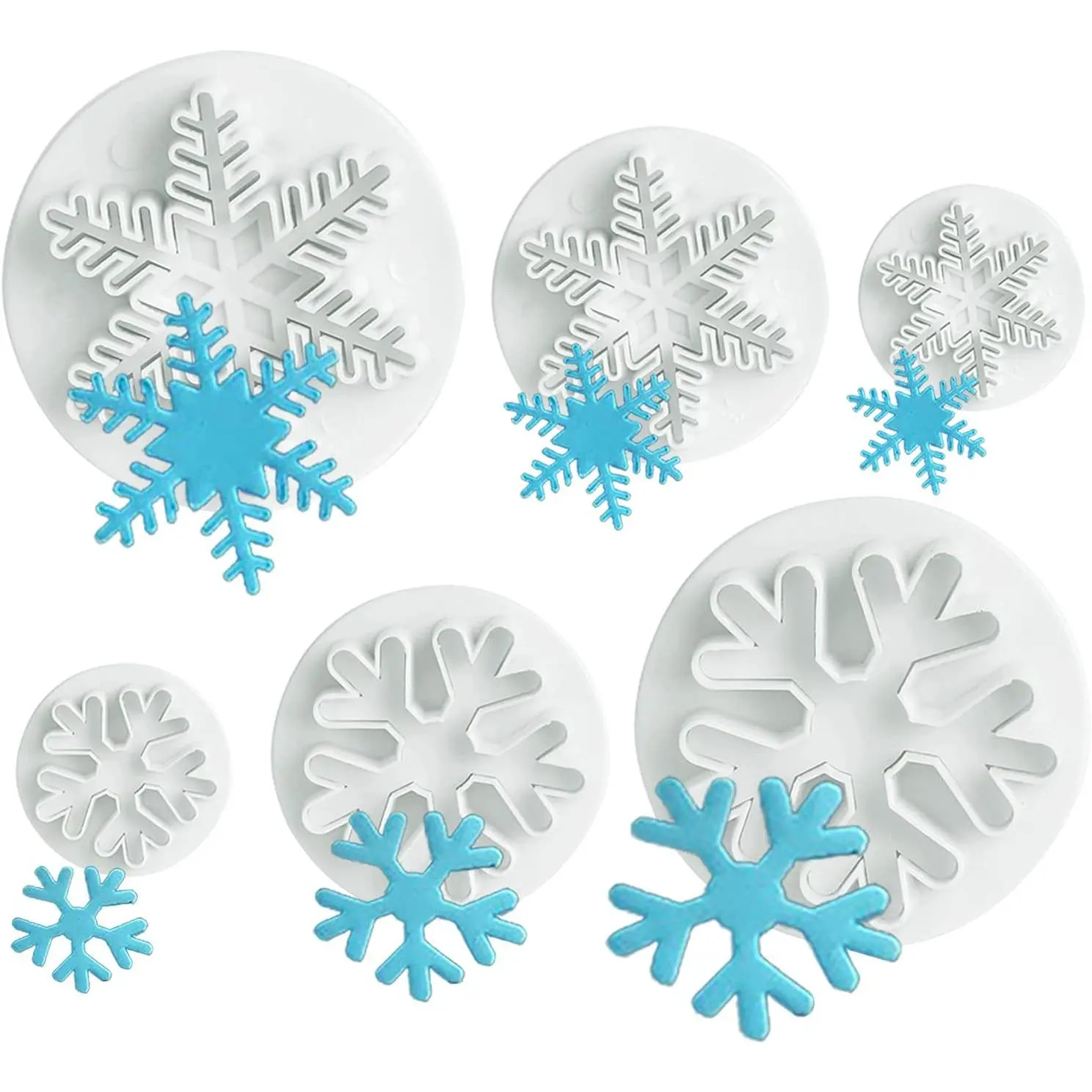 6PCS Snowflake Cookie Mold Decorating Fondant Embossing Tools Christmas Cookie Mold Snowflake Press Mold Cake Mold