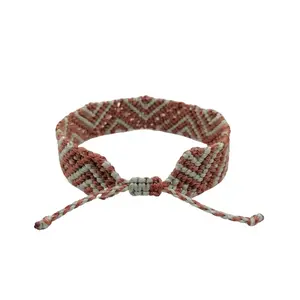 Unisex Macrame Woven Bracelet with Geometric Shapes Handwoven Artisanal Design Water Resistant Waxed Cord Size 5 Long