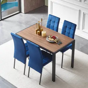 (High end and high-quality)5-Piece Dining Set Including Blue Velvet High Back Nordic Dining Chair & Creative Design MDF Dining Table