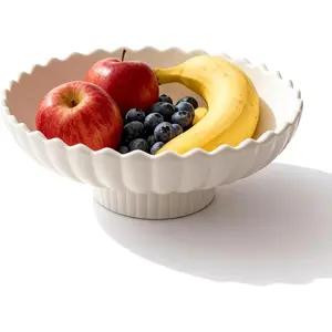 Large Decorative Bowl, 10.6-Inch Handmade Modern Ceramic Centerpiece Bowl with Scalloped Edge, Perfect as Fruit Bowl, Key & Jewelry Catchall, Candy Bowl for Home, Kitchen, Entryway Tabl