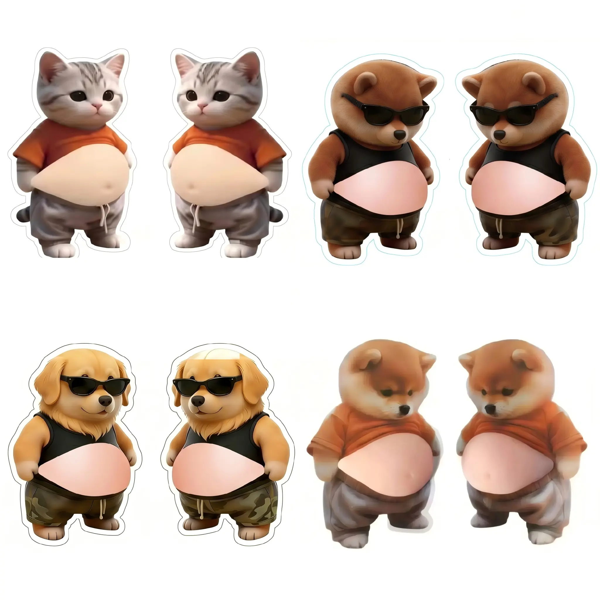 Sooshoom 8PCS Plastic 3D Silicone Fidget Stickers, Animal Bumper Decals (Shiba Inu, Cat, Bear), Anti-Collision Protectors for Phone & Laptop, Cute DIY Scrapbooking Gifts