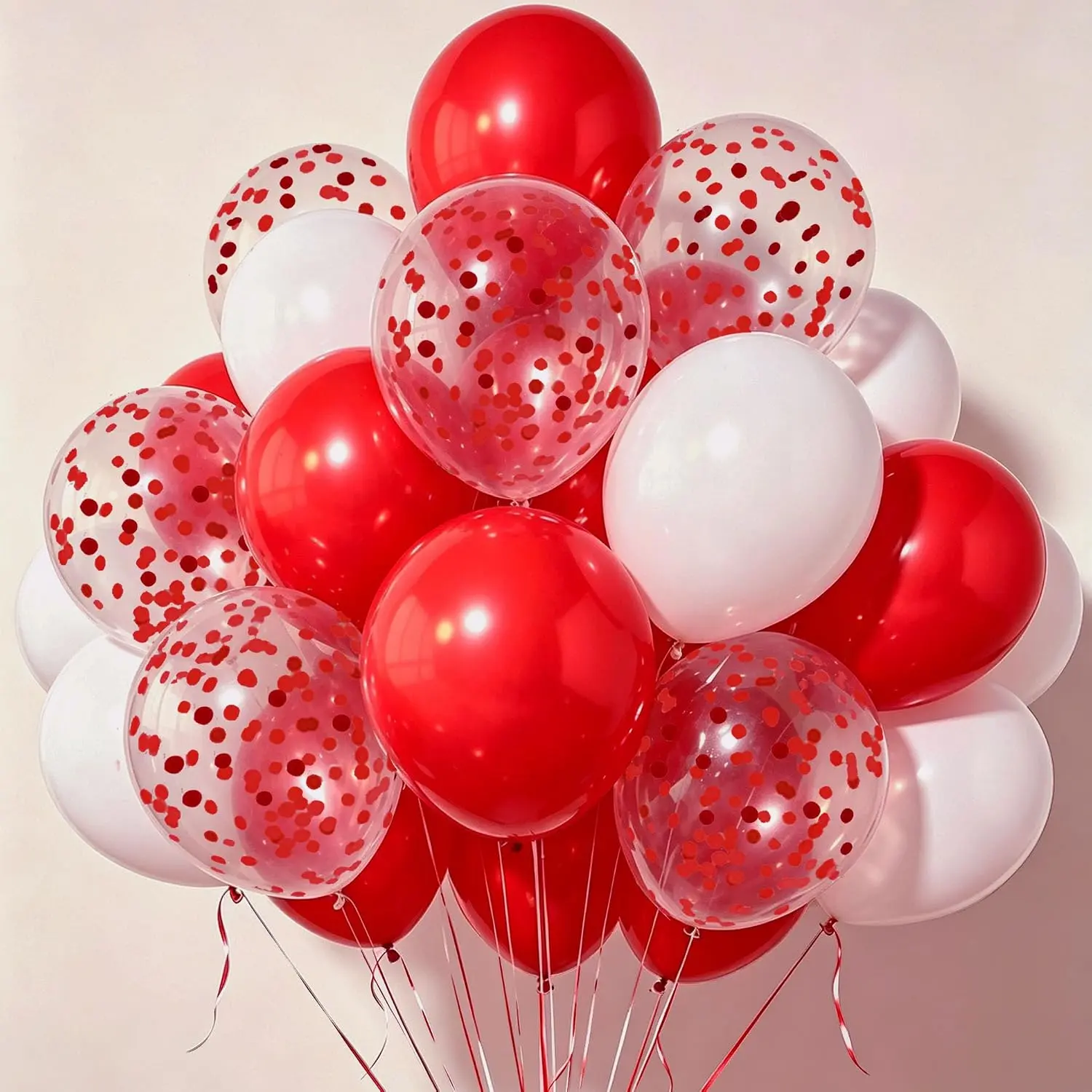 Red Balloons Set - 50 Pcs 12 In Festive Party Decorations for Girls, Happy Birthday Supplies with White Balloons