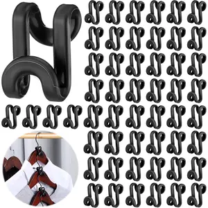 100 Count Black Plastic Heavy Duty Clothes Hanger Connector Hooks, Space Saving, Cascading