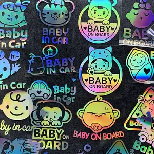 5 PCS Holographic Baby in Car Stickers Reflective Warning Decals for Car Safety Auto Accessories Cute Kids on Board Vehicle Window Bumper Sign