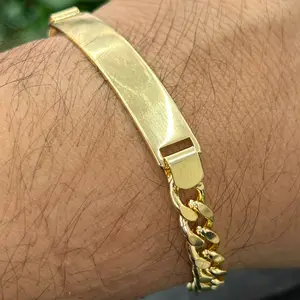 Mens ID Curb Bracelet 7.5" 14K Gold Filled Free Engraving Personalized Jewelry Gifts for Him Anniversary Birthday