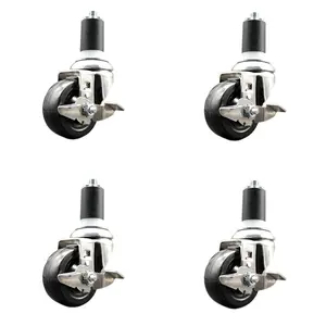 Service Caster SCC-SS316EX20S3514-SRS-TLB-112-4 Soft Rubber Swivel Stem Caster with 3.5 in. Caster Wheels 1.5 in. Expanding Stems 316 Stainless Steel Casters - Set of 4