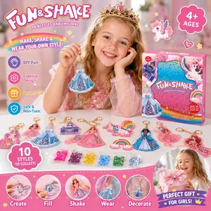 DIY Princess and Unicorn Keychain Set, Fun Shaky Craft Kit for Girls, Glittery and Cute Decorations, Creative Gift for Ages 4-8