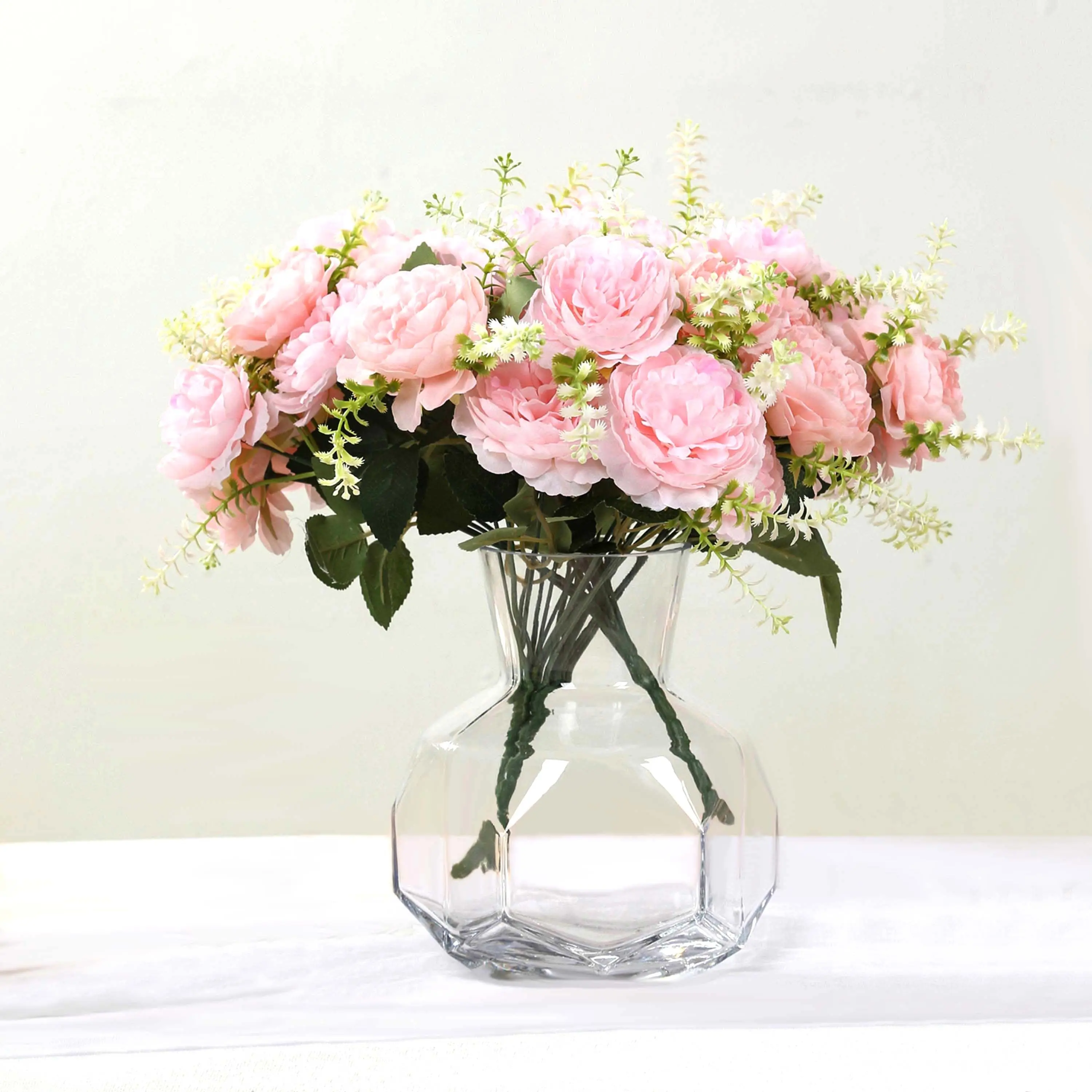 Blush Pink Silk Artificial Peony Bouquet 2-Pack - 14" Floral Decor for Wedding Centerpieces, Home Table Displays, Office, Garden Outdoor, Valentine's Day, Anniversary
