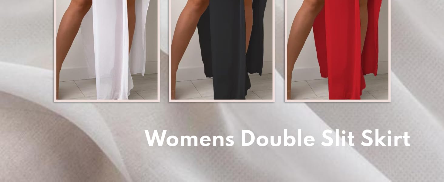 Women's Sheer Mesh Chiffon Double Slit Cover Up Skirt Rave Festival Costume Swim Beach Flowy Long Maxi Skirts