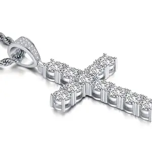 Moussanite 11K 925 sterling silver men's chain necklace with cross pendant, hypoallergenic necklace gift