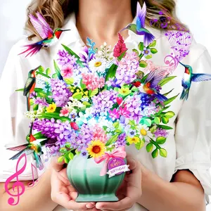Birthday Cards,3D pop-up birthday card with lights and music, Hummingbird Oasis, 10-inch (25.4 cm) eternal bouquet, Happy Birthday card, suitable for ladies, wife, mother, daughter, sister (includes: greeting card, blank note sheet, and envelope)