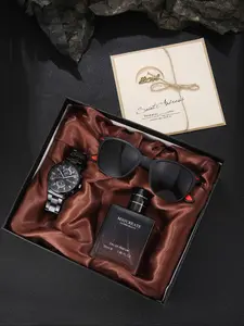 Men's Watch Gift Box Set, Cool Watches, Fashion Sunglasses, Fresh Perfume, Handmade Greeting Card, Ideal for Daily Use or Gifts, Fathers Day Gifts Set