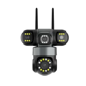 3-Lens Security Cameras Wireless for Home Surveillance Outdoor, Indoo(includes 128GB memory card)r, 3 * 6MP FHD Resolution, WiFi Connection, 2-Way Audio Talk, Color Night Vision, AI Motion Detecting，24/7 Recording HD Smart Mini Dua  Human  Pan-Tilt